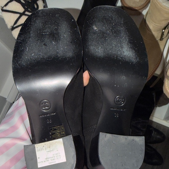 CHANEL Black Heeled Boots with Gold Logo - Picture 2 of 2